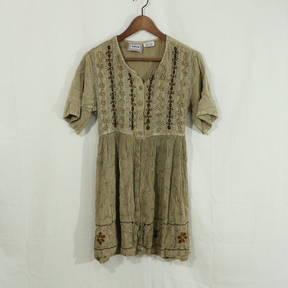 Vintage Inspired Cubicle Rayon Embroidered Boho Tunic Dress Free Size - Picture 1 of 11